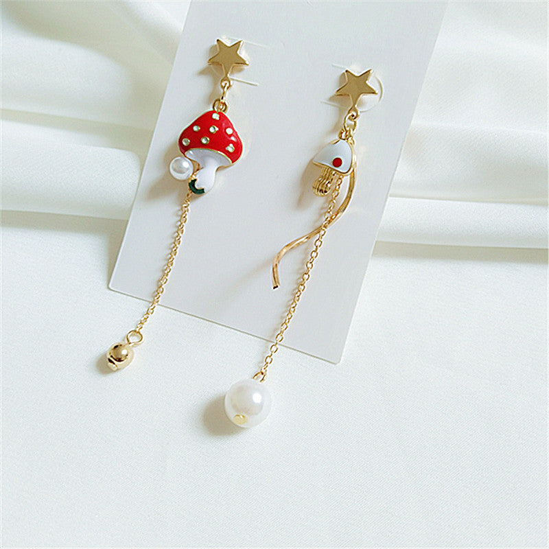 Clous d'oreilles étoile aiguille en argent sterling Asymétrie champignon