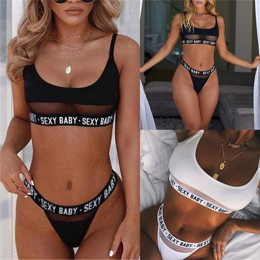 Bikini fendu lettres ajourées sexy