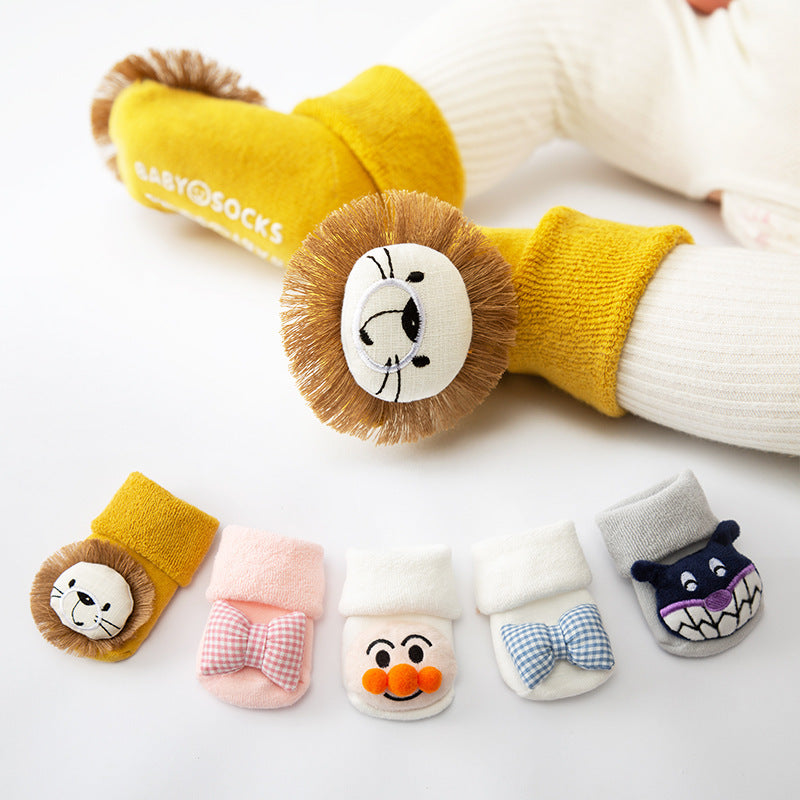 Chaussettes en coton pour bébés filles et garçons, en caoutchouc antidérapant, dessin animé, enfants en bas âge