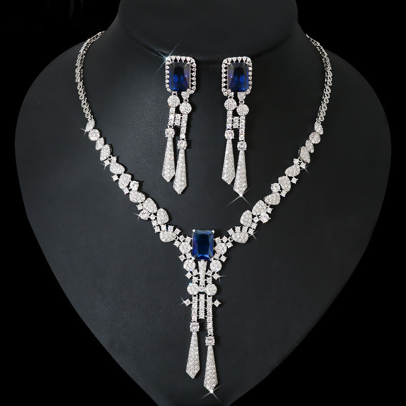 Bijoux en Zircon avec fleurs et diamants, collier de costume, boucles d'oreilles à épingle en argent