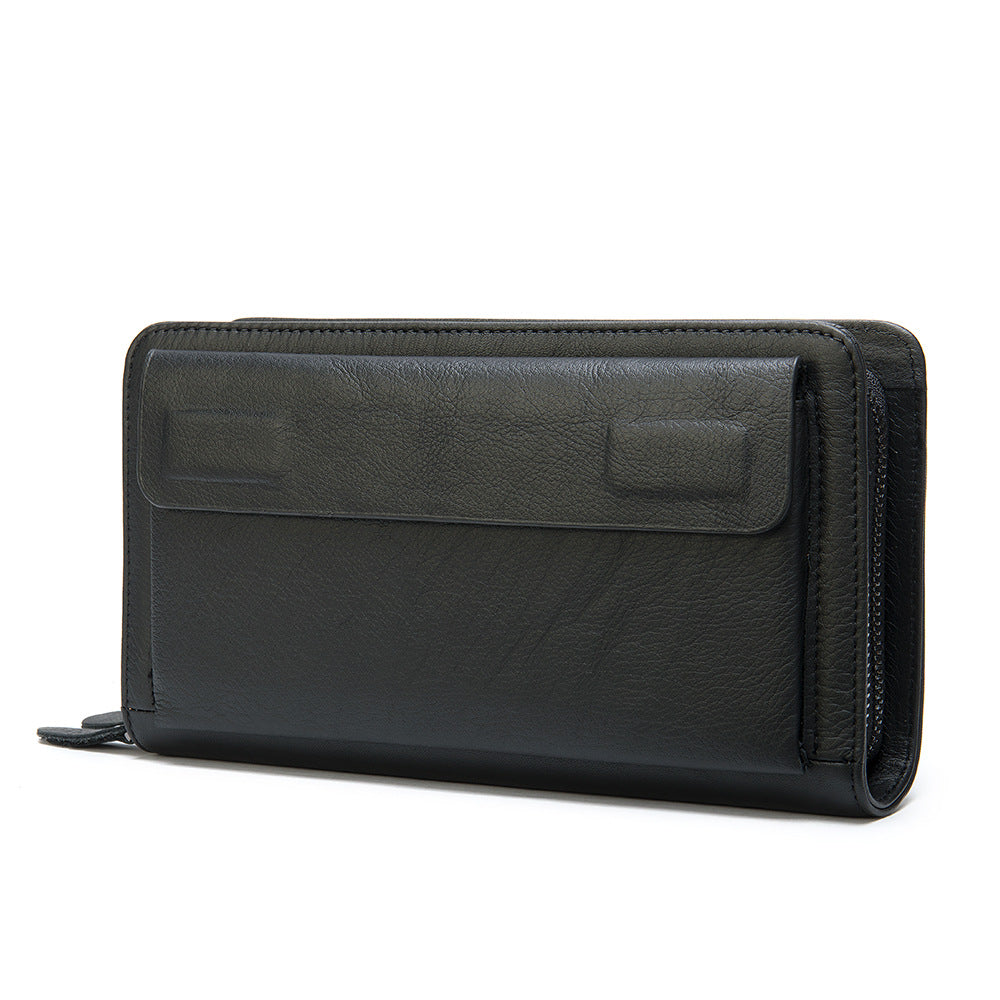 Portefeuille à fermeture éclair double couche avec pochette en cuir de vache première couche