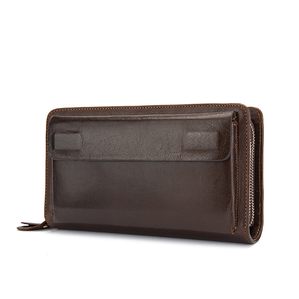 Portefeuille à fermeture éclair double couche avec pochette en cuir de vache première couche
