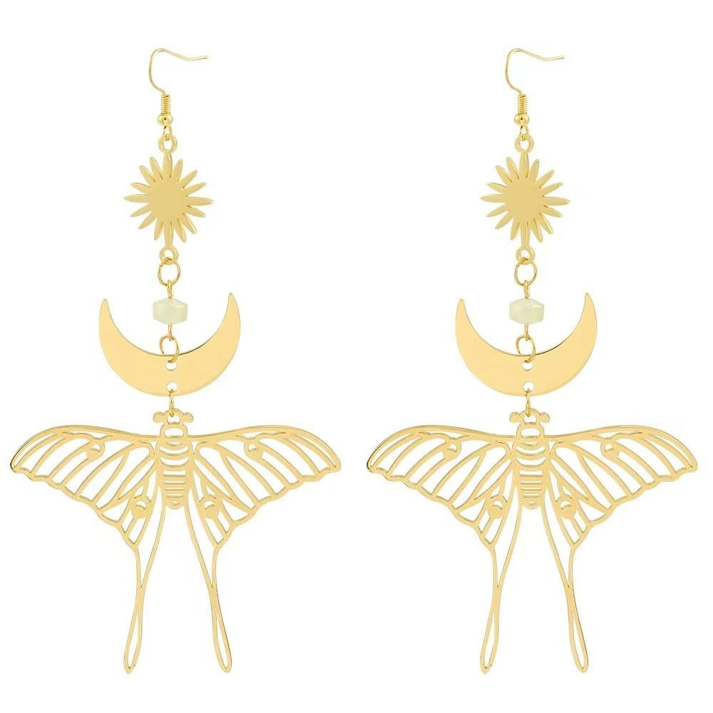 Mode exagérée lune papillon boucles d'oreilles en métal tempérament conception sauvage