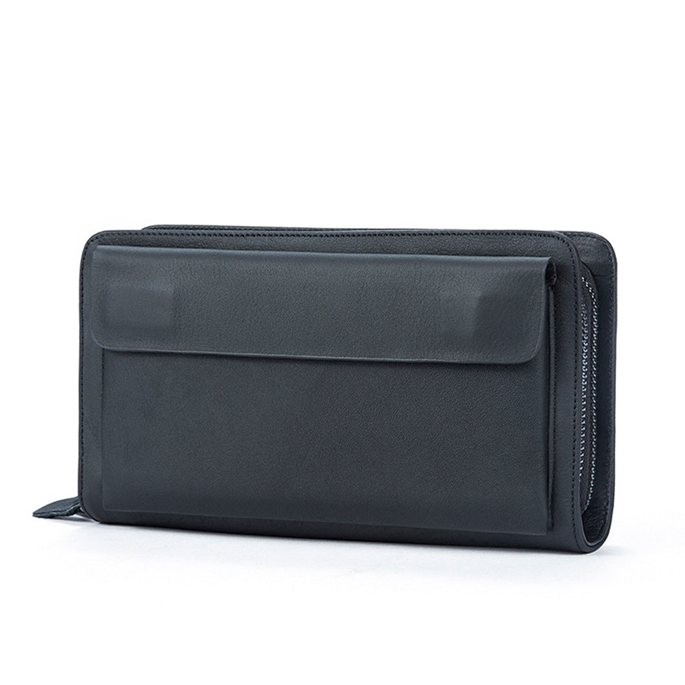 Portefeuille à fermeture éclair double couche avec pochette en cuir de vache première couche