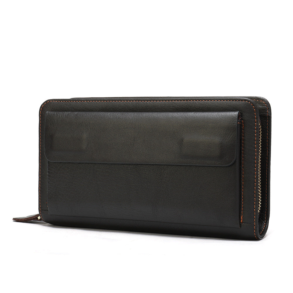 Portefeuille à fermeture éclair double couche avec pochette en cuir de vache première couche