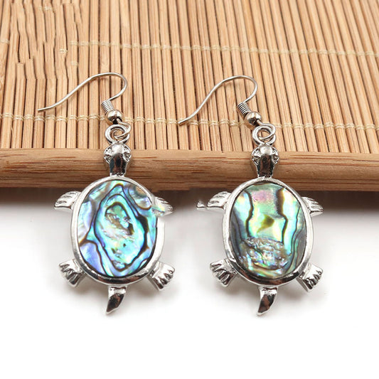 Boucles d'oreilles tortue goutte d'eau femelle en coquille d'ormeau naturel