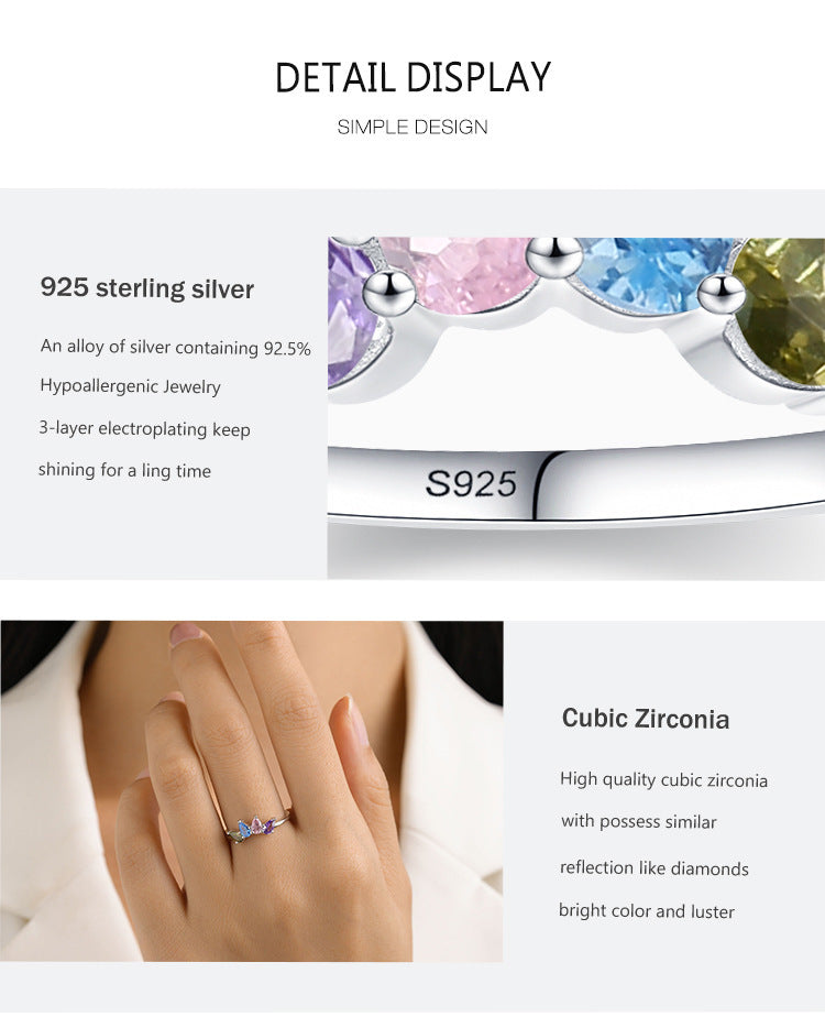 Women's S925 Sterling Silver Drop-shaped Color Zircon Ring