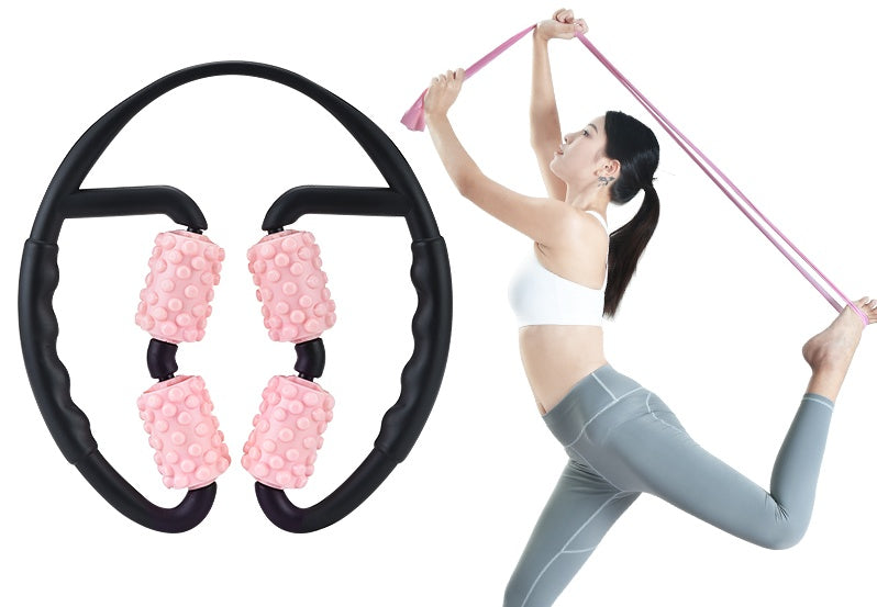 Masseur musculaire multifonctionnel, rouleau de Relaxation, anneau de serrage, Yoga, façonnage du corps, appareil de Fitness à 4 roues pour le sport