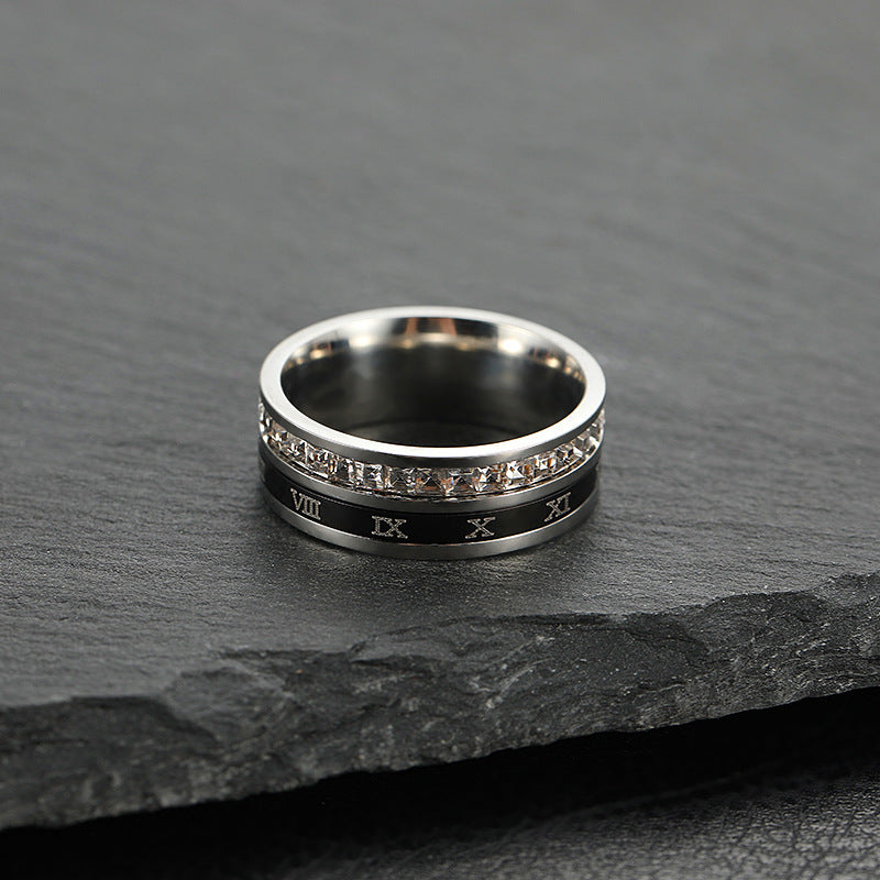 Bague étoilée avec diamants et chiffres romains rotatifs