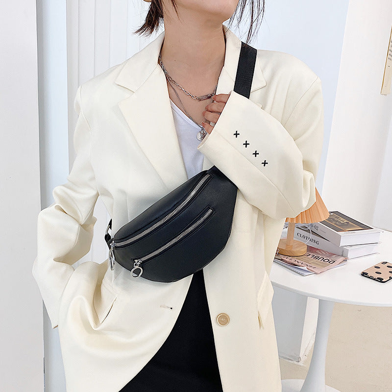 Bolso de cintura con cremallera doble de superficie suave informal de color sólido combinable con todo a la moda para mujer