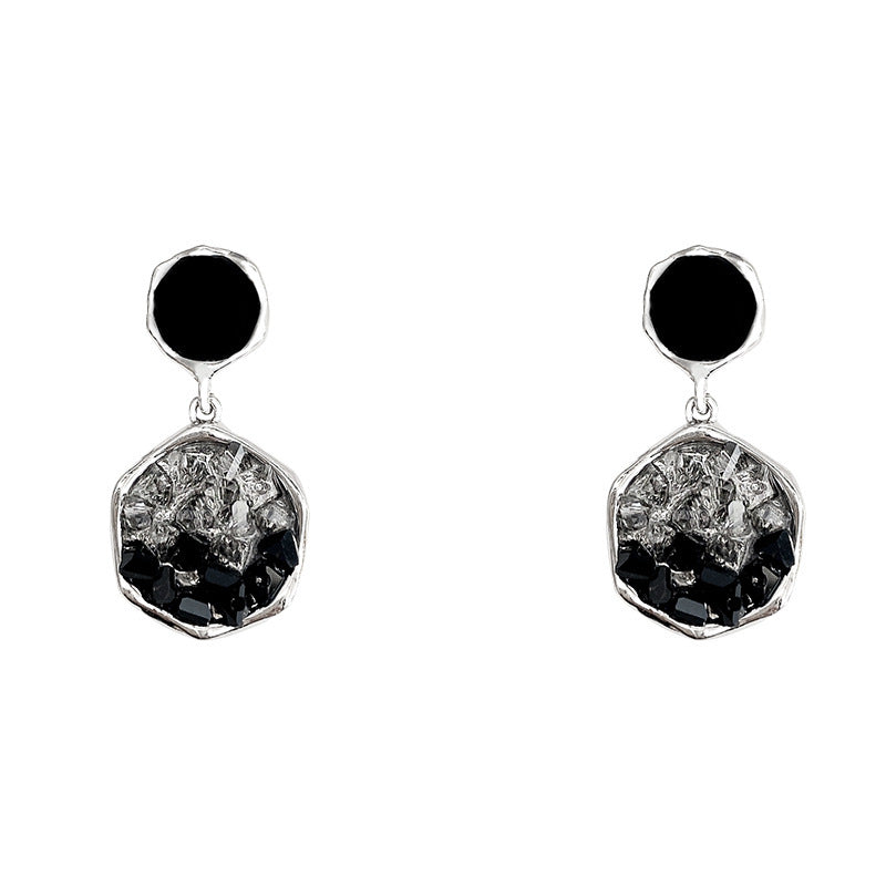 Boucles d'oreilles irrégulières en argent sterling avec cristal noir et aiguille