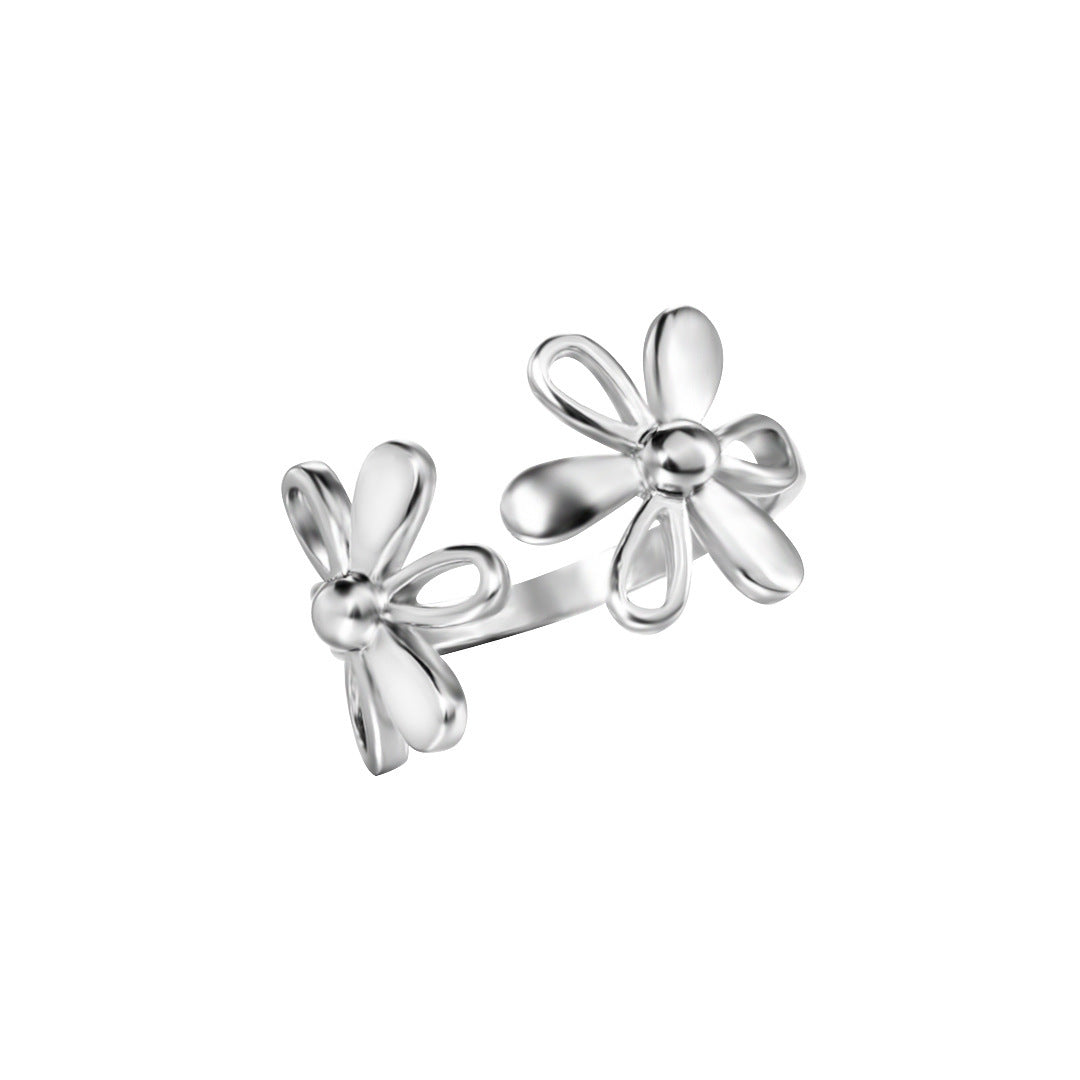 Anillo de plata de viento frío con flor linda de estilo coreano con abertura
