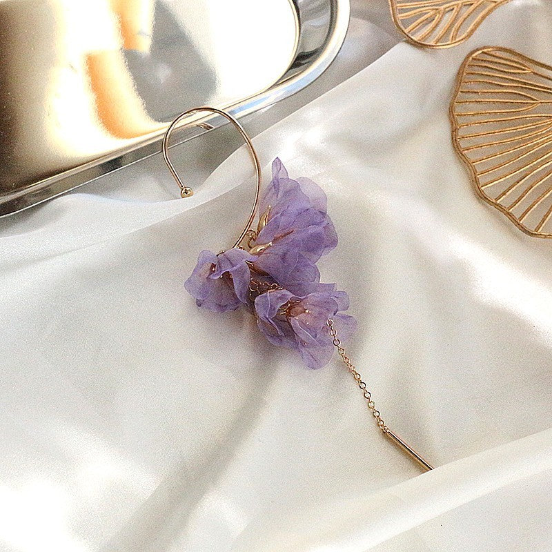 Boucles d'oreilles longues sans oreilles exagérées à fleurs