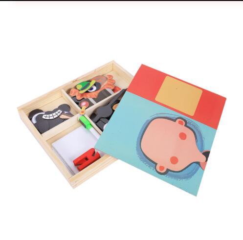 Puzzle magnétique amusant Montessori, boîte de Puzzle en bois pour enfants, jeu de dessin animé, peinture éducative, jouets pour enfants, cadeau anti-stress