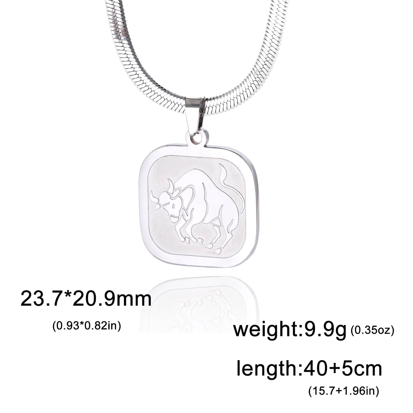 All-match Twelve Constellation Small Square Brand Stainless Steel Necklace