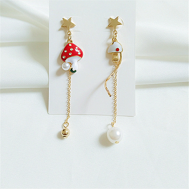 Clous d'oreilles étoile aiguille en argent sterling Asymétrie champignon