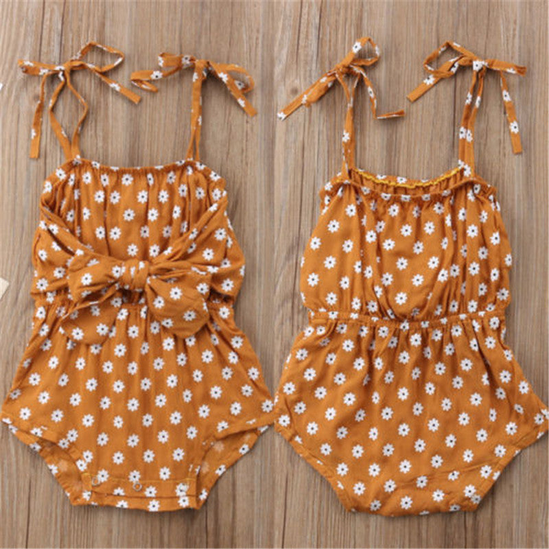 Leora Mameluco de Verano Recién Nacido Bebé Niña Correa Bowknot Floral Mameluco Lunares Mono Trajes Sunsuit