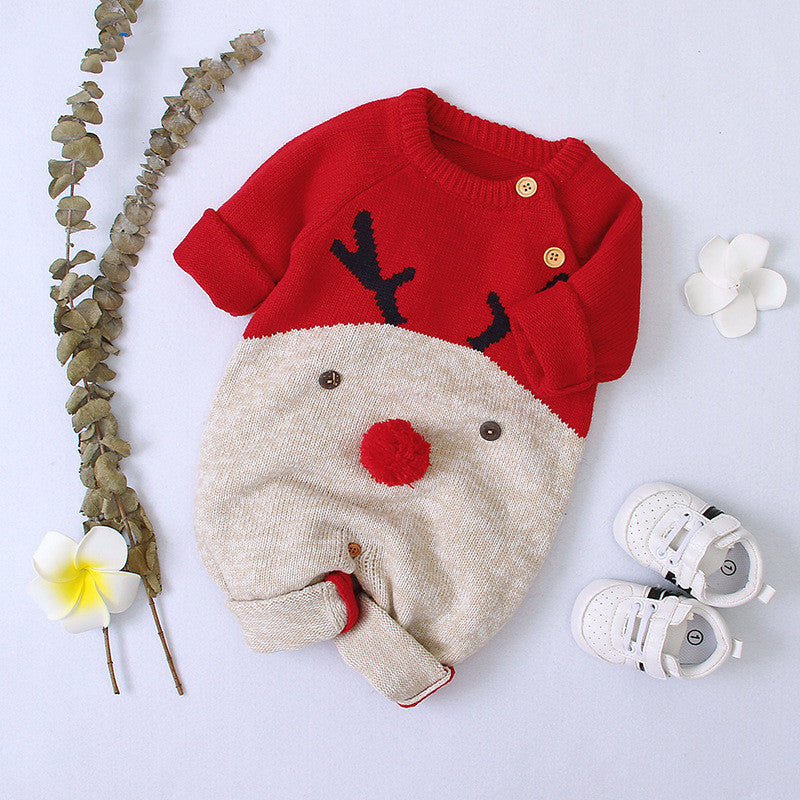 Barboteuse tricotée en forme de cerf pour garçons et filles, pull de noël