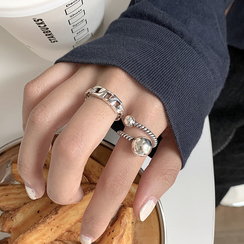 Bague creuse en forme de boule de chaîne Vintage pour femmes, tissage de doigts