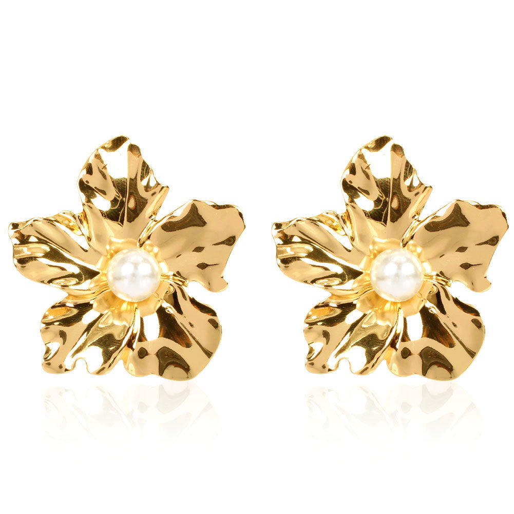 Boucles d'oreilles à tige à fleurs simples et exagérées