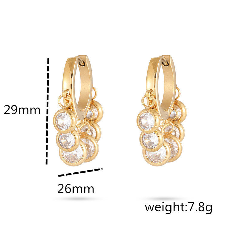 New 18K Vacuum Gold-plated Round Diamond Stainless Steel Earrings For Women