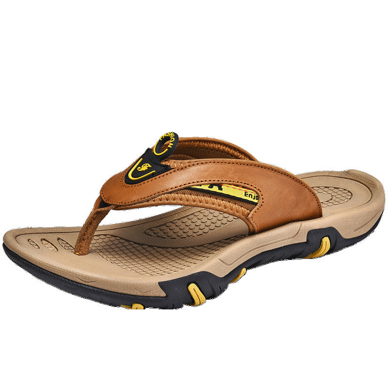 Chanclas para hombre Cuero genuino Verano Transpirable Plataforma antideslizante Zapatillas de playa al aire libre