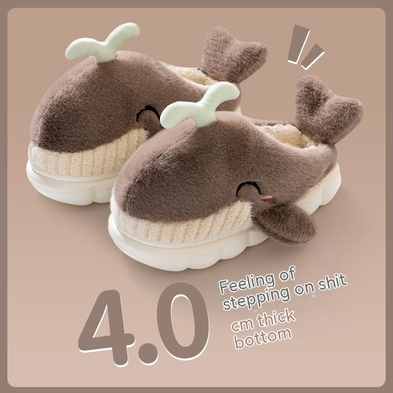 Pantoufles en coton baleine dansante pour femmes, jolie plateforme d'intérieur pour la maison