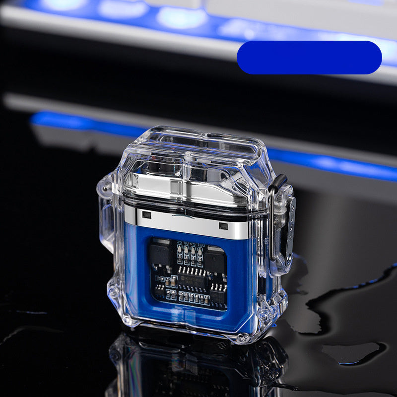 Briquet USB coupe-vent Double arc allume-cigare coque transparente étanche briquets à impulsions électroniques