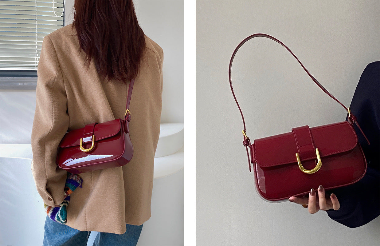 High-grade Patent Leather Shiny Bag Women's Retro