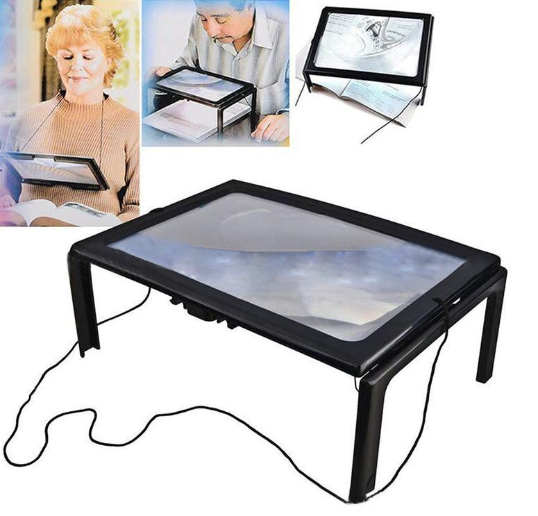 Loupe de bureau avec 4 lumières Led, ultra-mince A4 pleine page, grande loupe de lecture, le bon cadeau pour les personnes âgées HY52