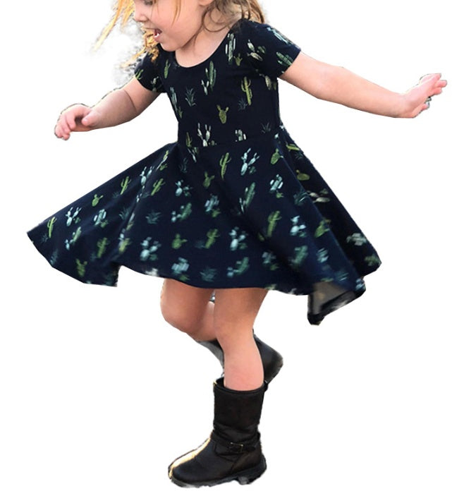 Robe à la mode pour filles, tenue imprimée de cactus