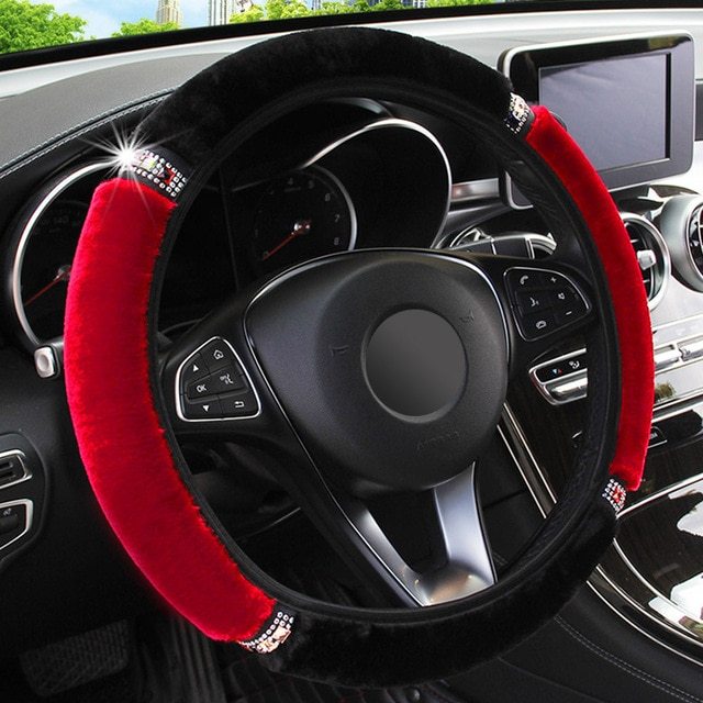 Short hair color diamond plush elastic steering wheel