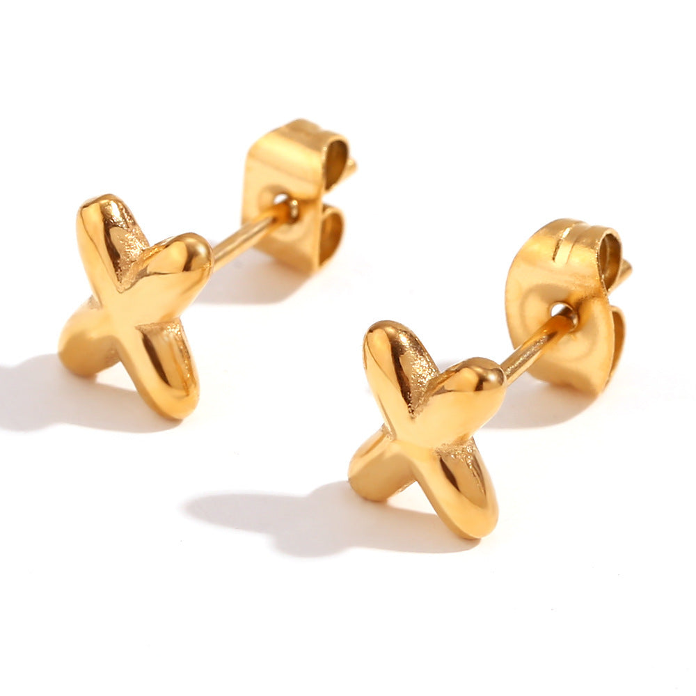 Titanium Steel Earrings 18K Gold Mini Alphabet Letter Earrings Women