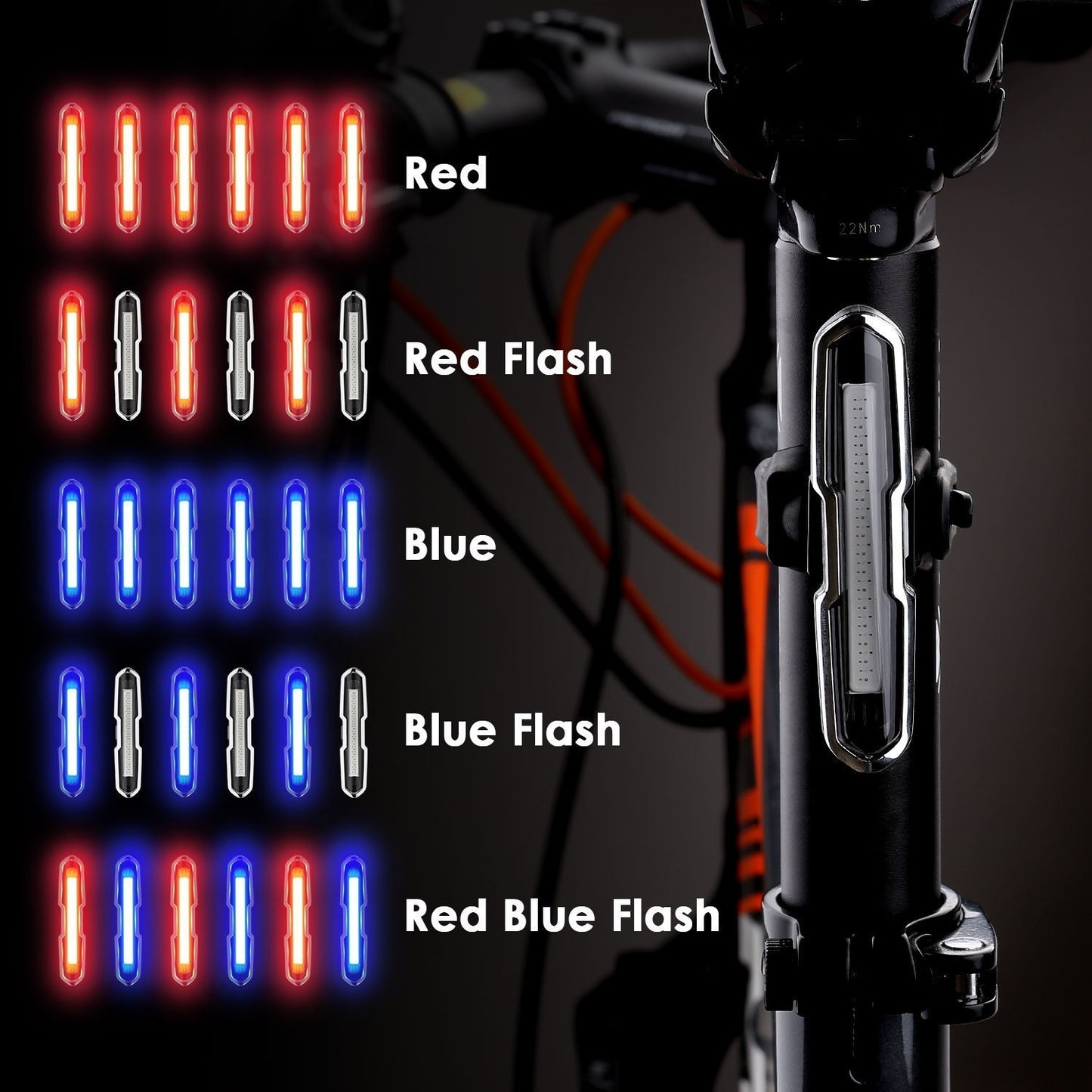 Feux arrière USB rouges et bleus, voyant d'avertissement pour vélo de montagne