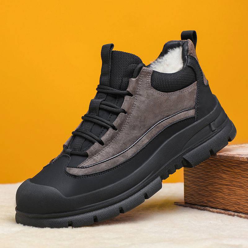 Zapatos de algodón para hombre Forro polar de lana Grueso de caña alta Casual