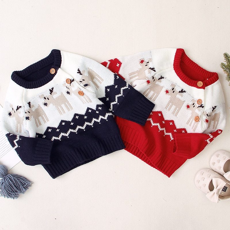 Pull d'élan de noël tricoté pour garçons et filles 