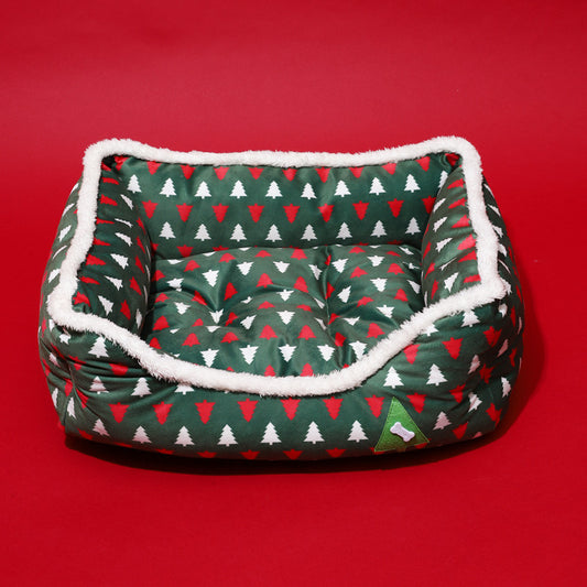 Animaux noël canapé chien lits fond imperméable doux pur coton lit chaud pour chien noël doux lit pour animaux de compagnie chat lit amovible hiver
