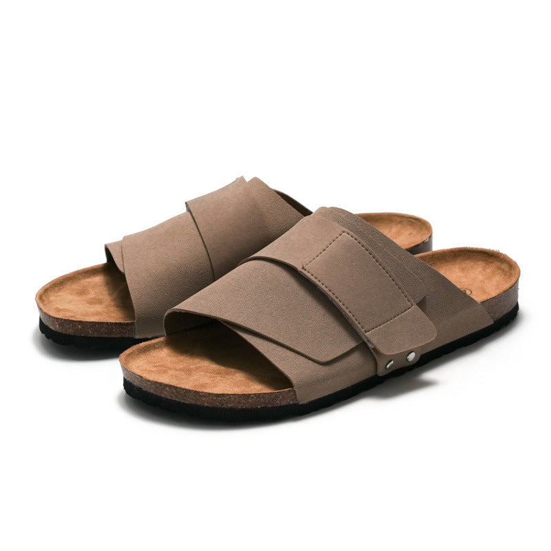 Couple Beach Wear Sandales en liège avec surface en cuir