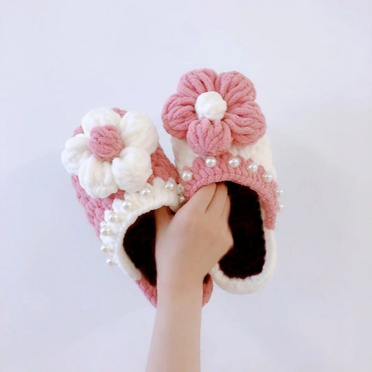 Chaussures à crochet faites à la main, nouveau motif bouffant, pantoufles tissées, paquet matériel