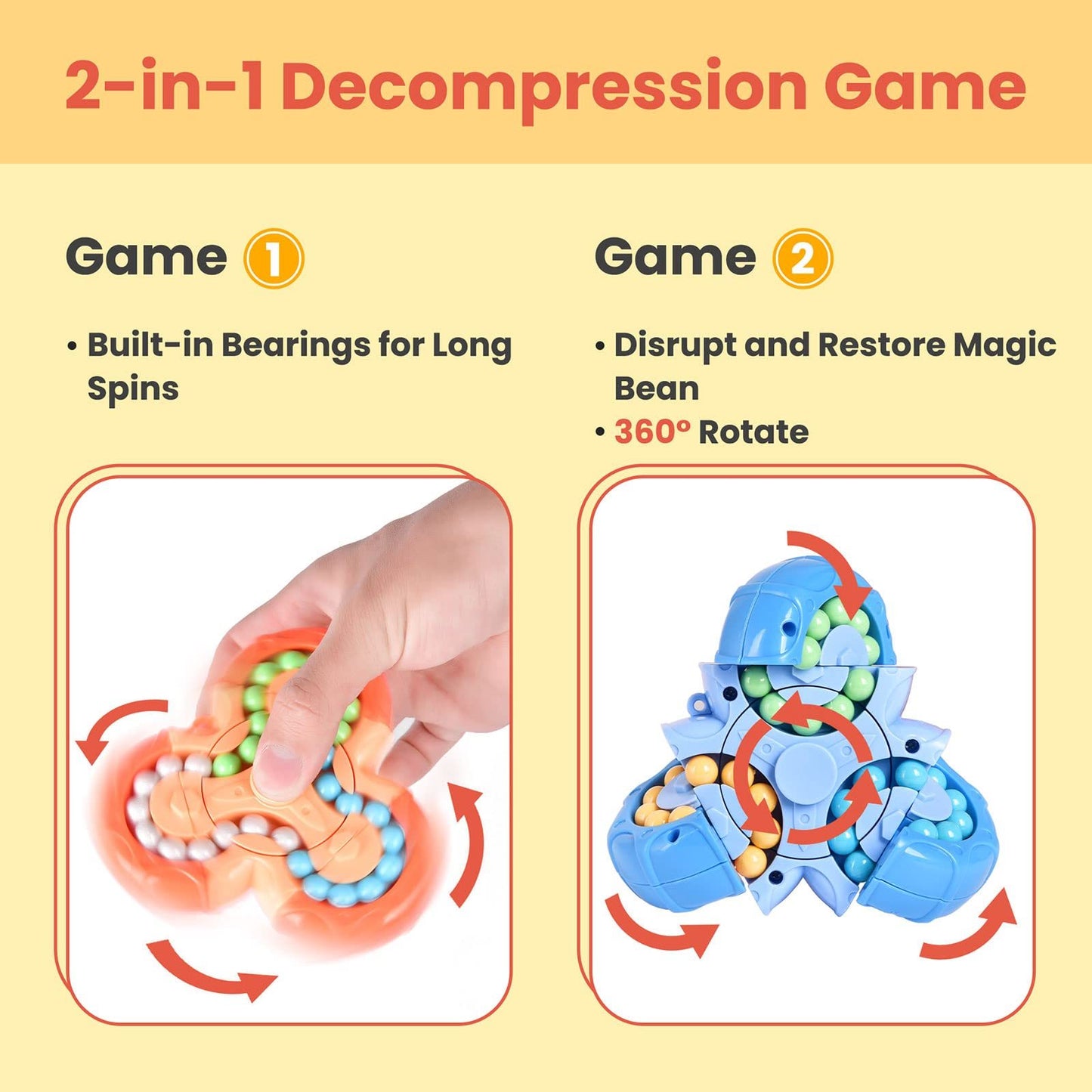 Juguete de rompecabezas de frijol mágico, cubo giratorio de frijol mágico y juguetes giratorios 2 en 1, juego STEM de rompecabezas de bola mágica, regalo para niños, niñas, adolescentes y adultos para cumpleaños, Navidad, Año Nuevo