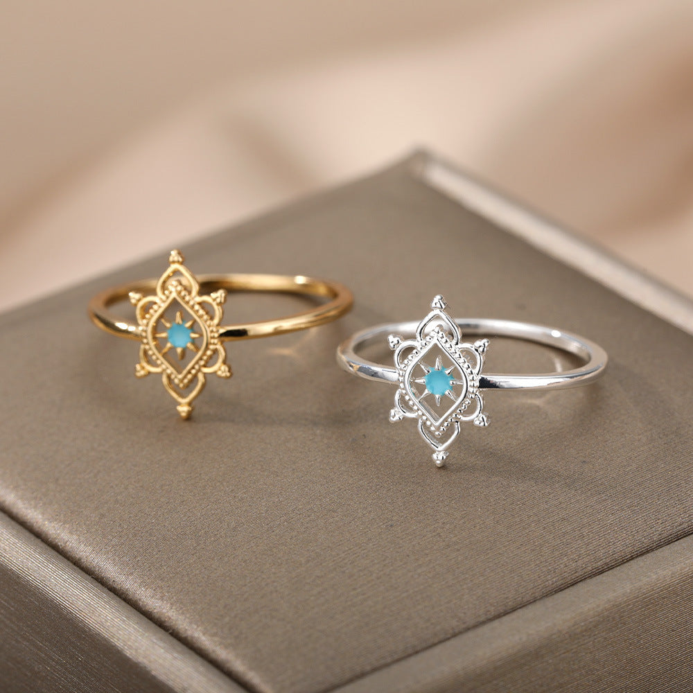 Crown Green Double Layer Hollow Ring