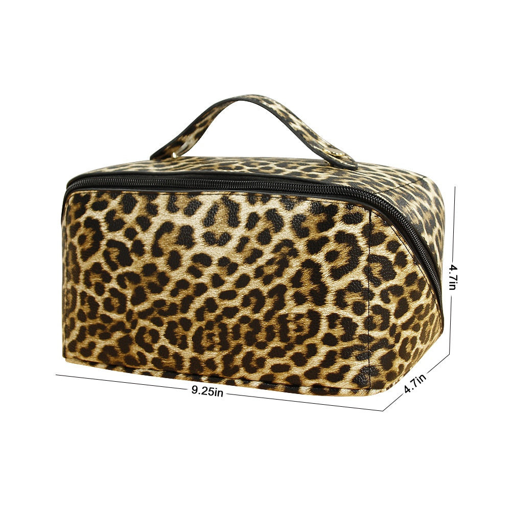 Women's Leopard PU Leather Wash Makeup Storage Bag Large Capacity Multifunctional