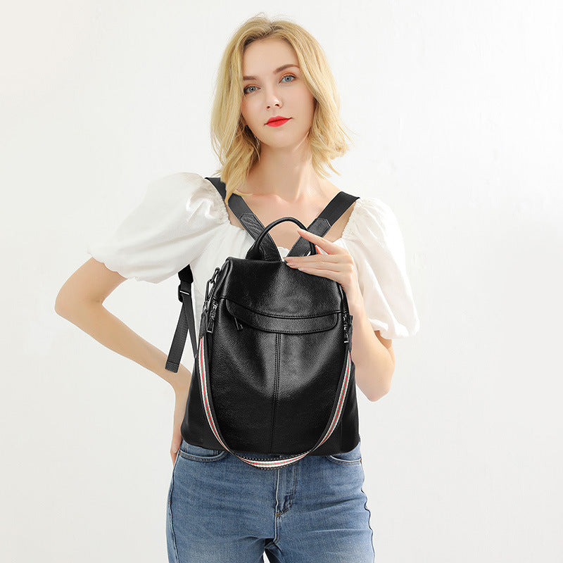 Sac à dos décontracté en cuir souple assorti de style coréen pour dames