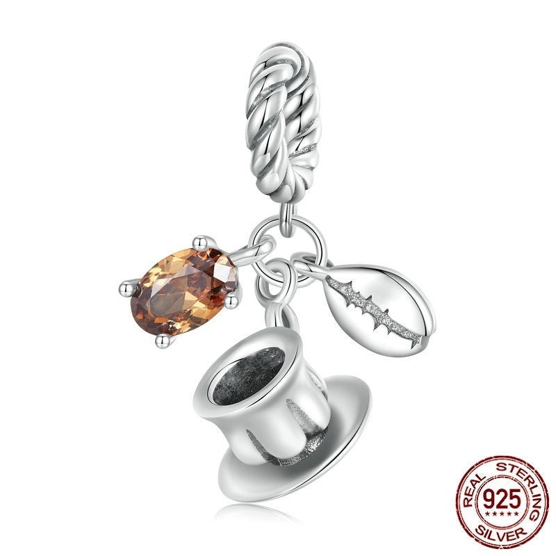 Pendentif tasse à café moka en argent sterling S925, perles pendantes, ornement