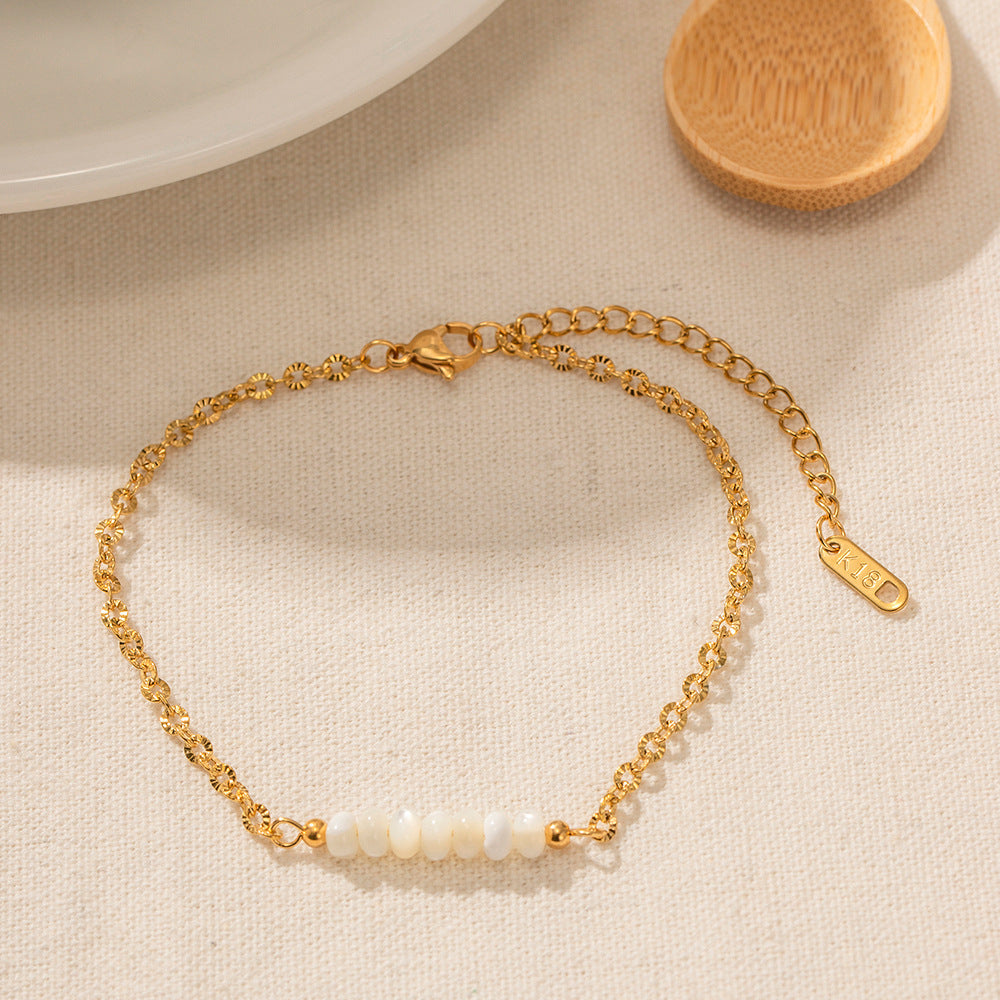 Chaîne en acier inoxydable, coquille circulaire, chaîne de pied, chaîne de perles