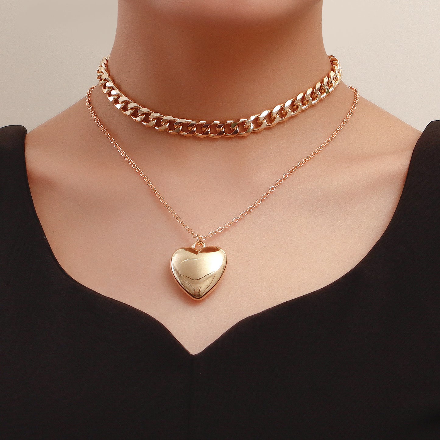 Collier chaîne en métal double couche pour femme