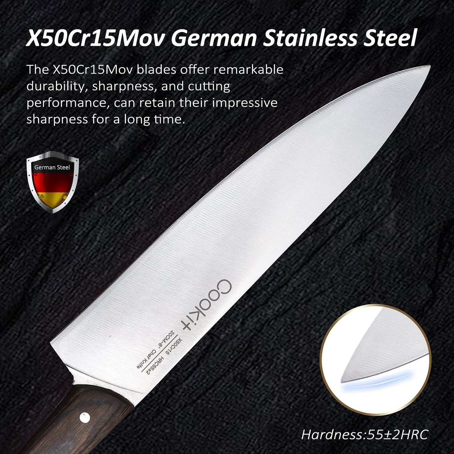 Bloc à couteaux avec couteau, ensemble de 9 couteaux de cuisine tranchants avec support de bloc en acrylique, manche en bois avec aiguiseur manuel, ciseaux à éplucher - Meilleur ensemble de couverts cadeau Plateforme Amazon