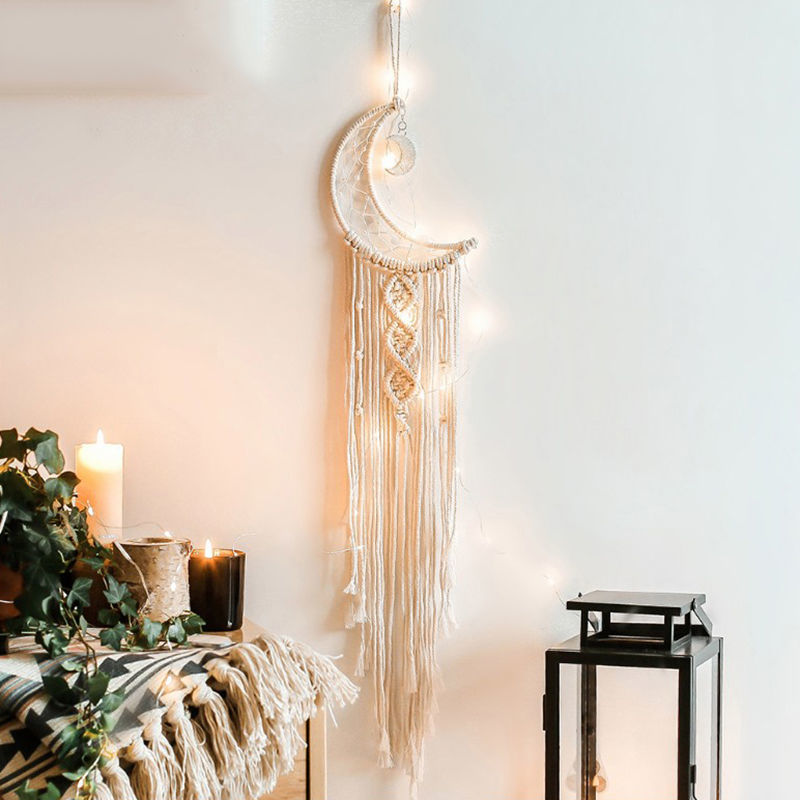 Woven Tapestry Star Moon Decoration Dreamcatcher Hanging Lamp Bedroom Wall Hanging