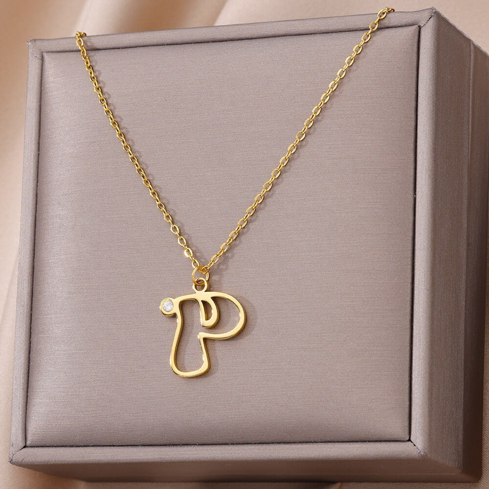 Collier avec pendentif en forme de lettre creuse Simple pour filles, ornement en acier inoxydable
