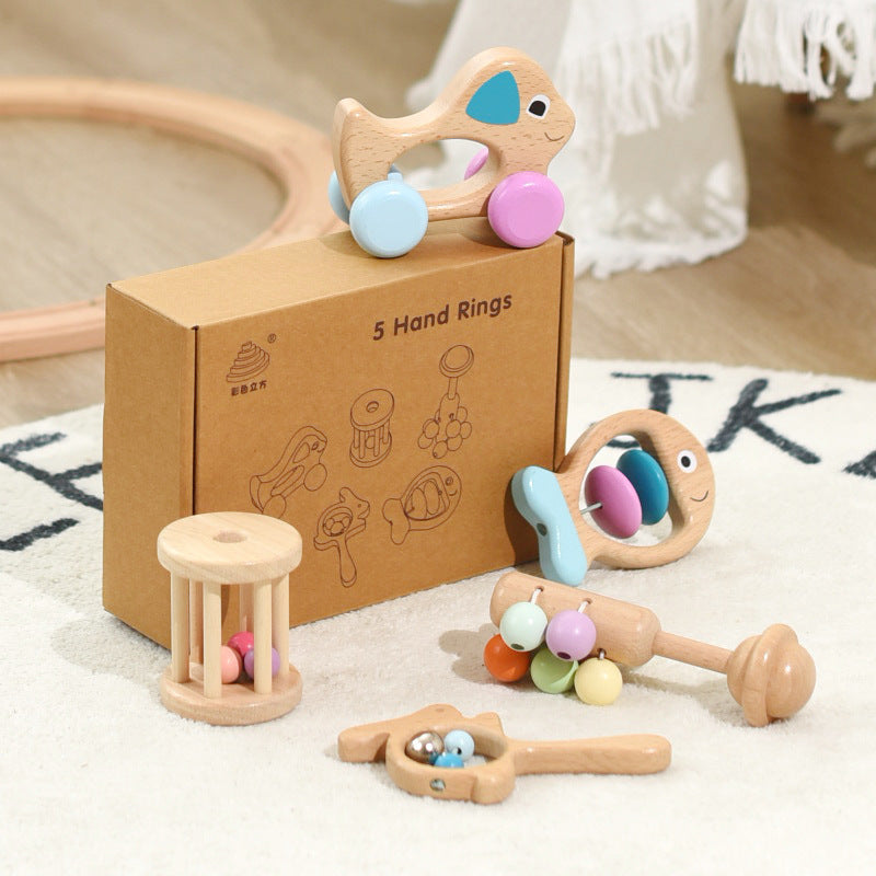 Ensemble de jouets en bois de cinq pièces colorés pour bébé